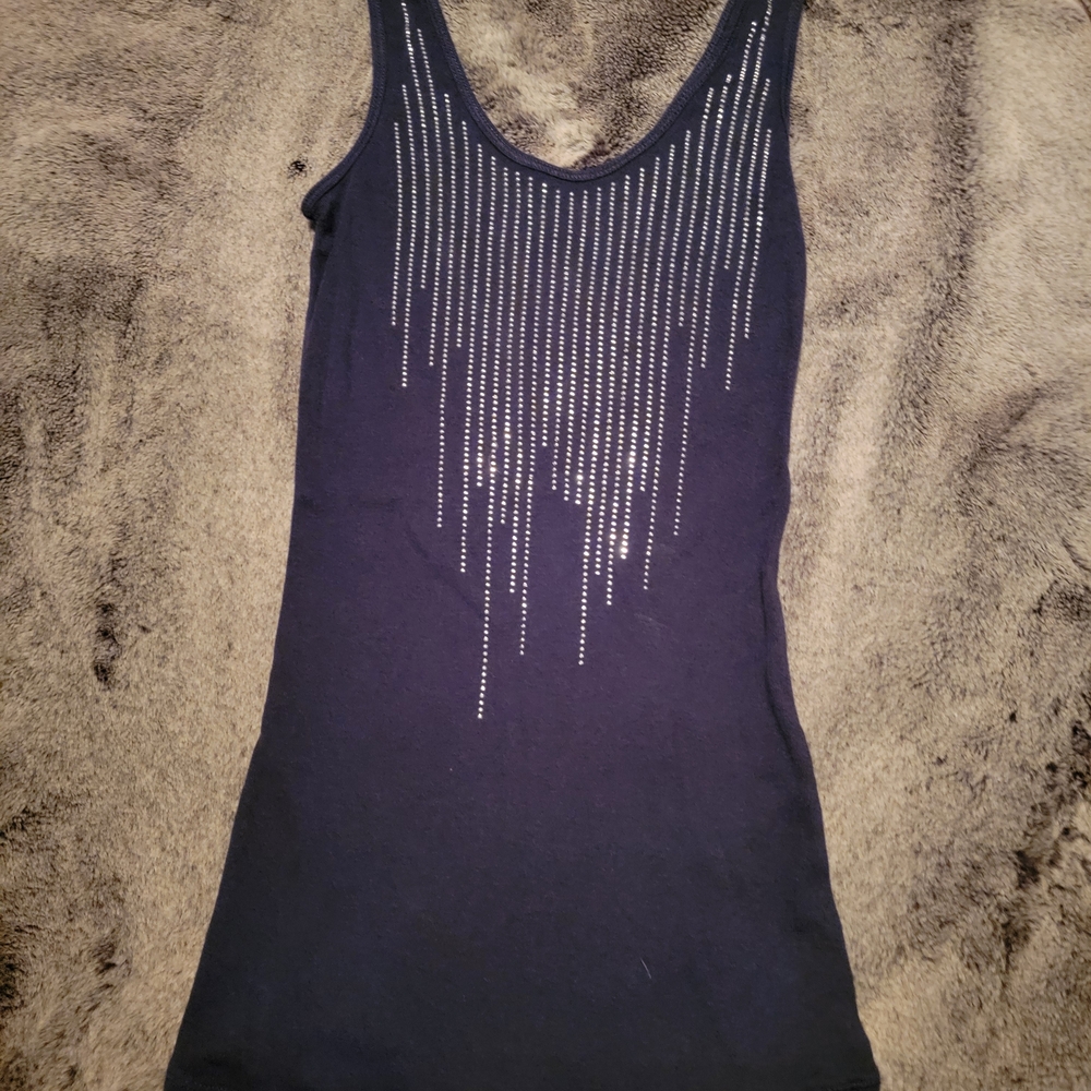 Express Navy BlueTank Top with Silver Rhinestone Accents Size XS